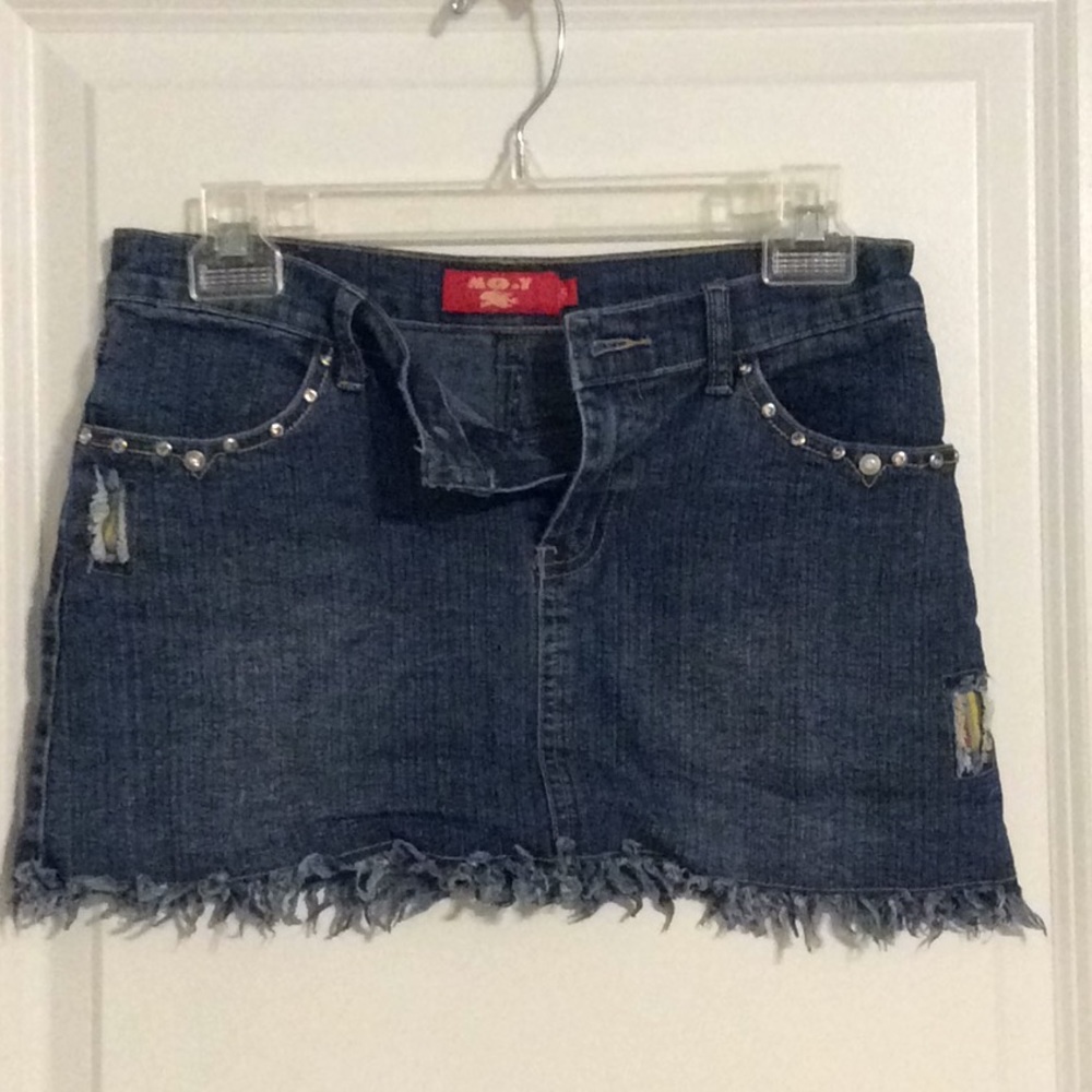 Fringe mini skirt with rhinestone and patchwork